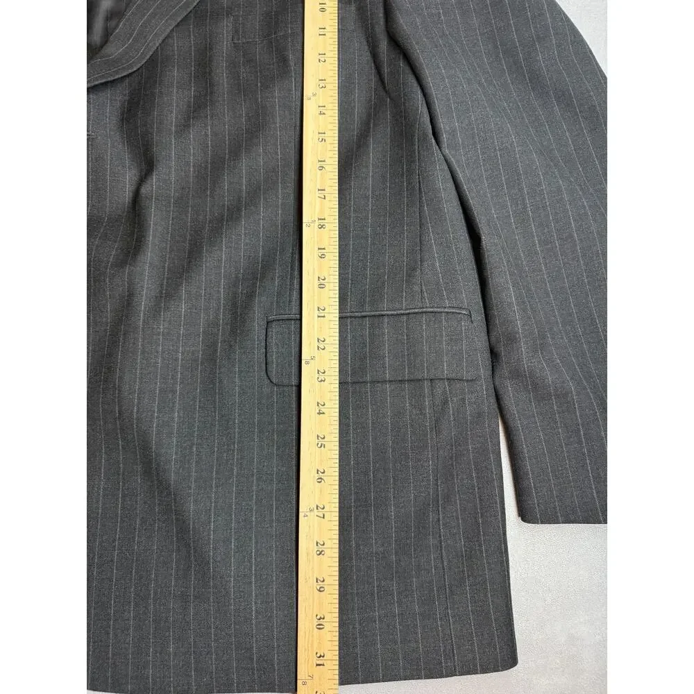 STAFFORD PERFORMANCE Suit 54Reg Big and Tall Black Pin Stripe Wool 3 Button Coat
